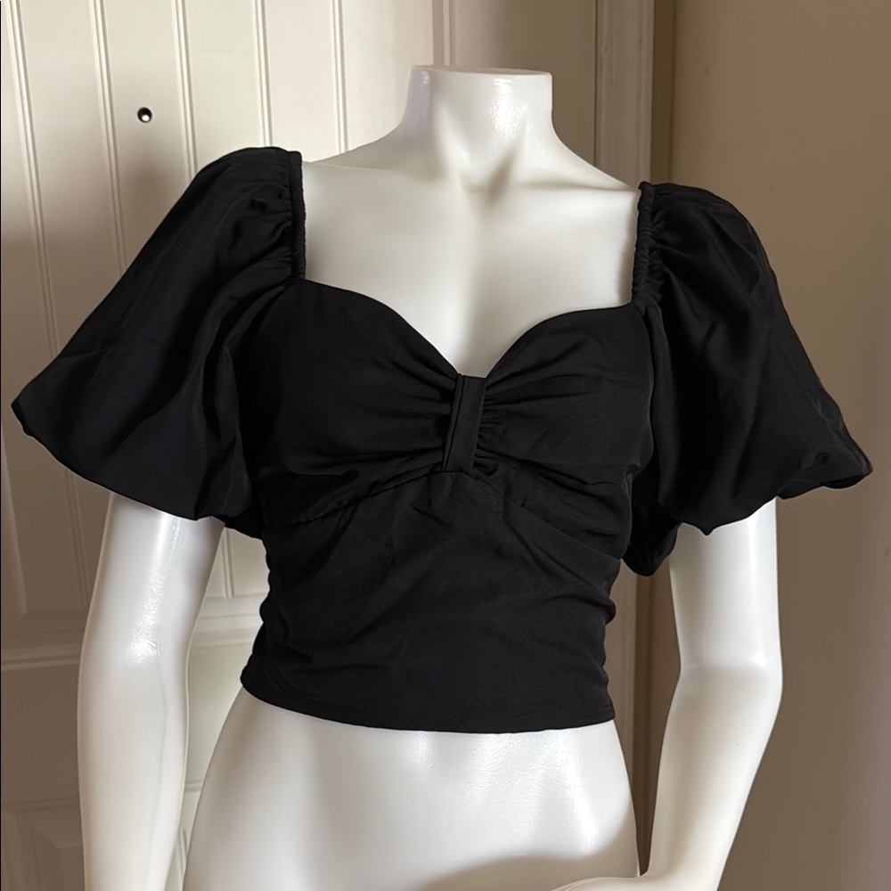 Elegant Black Puff Sleeve Top